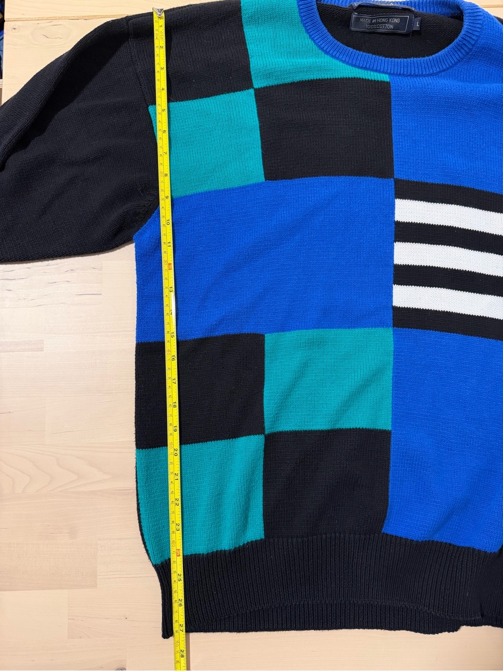 Pringle Men's Colorblock Crewneck Sweater in Blue, Teal & Black - Picture 6 of 7